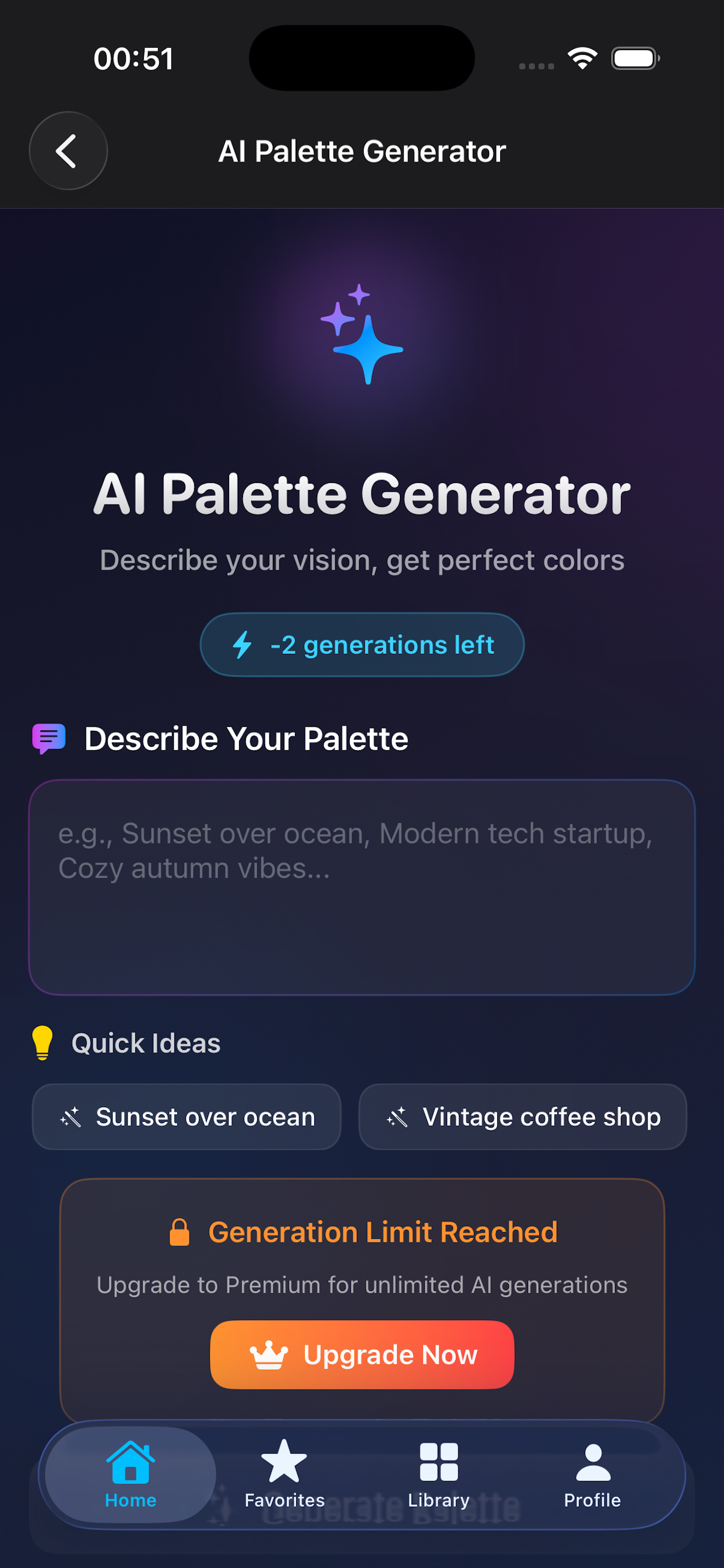 iDrop Ultra AI palette generator screen